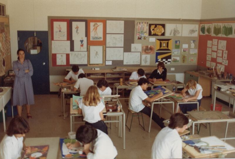 Pupils during art class in the 1980s.