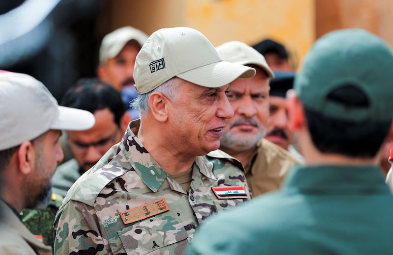 Iraq's Prime Minister Mustafa Al Kadhimi arrives to supervise the "Solid Will" military operation against ISIS in the western region of Anbar, Iraq. All photos by Reuters