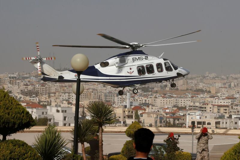 A plane carrying tourists, who were injured in a stabbing, lands at King Hussein Medical Center in Amman, Jordan November 6, 2019. REUTERS/Muhammad Hamed