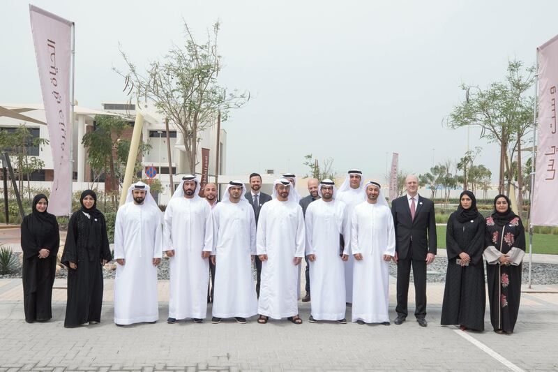 YAS ISLAND, ABU DHABI, UNITED ARAB EMIRATES -March 01, 2018: HH Sheikh Mohamed bin Zayed Al Nahyan, Crown Prince of Abu Dhabi and Deputy Supreme Commander of the UAE Armed Forces (front 6th R), stands for a photograph while inspecting urban development and tourism projects, at West Yas. Seen with HE Mohamed Khalifa Al Mubarak, Chairman of the Department of Culture and Tourism and Abu Dhabi Executive Council Member (front 5th R).

( Hamad Al Mansouri for Crown Prince Court - Abu Dhabi )

---