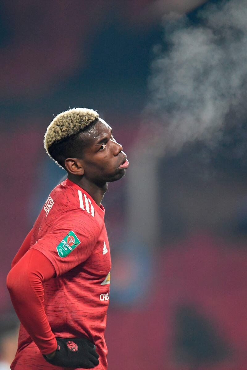 Manchester United midfielder Paul Pogba during his team's League Cup semi-final defeat to Manchester City at Old Trafford on Wednesday, January 6. AFP