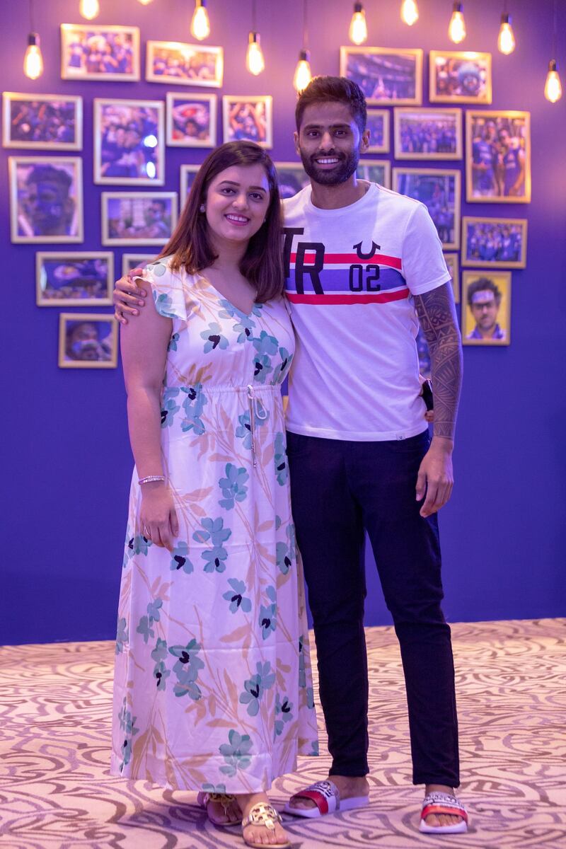 Suryakumar Yadav of Mumbai Indians with wife Devisha Shetty during practice session at The Sheikh Zayed cricket Stadium in Abu Dhabi, United Arab Emirates on 30th August 2020.

Photo: Sandeep Shetty/Focus Sports/Mumbai Indians.