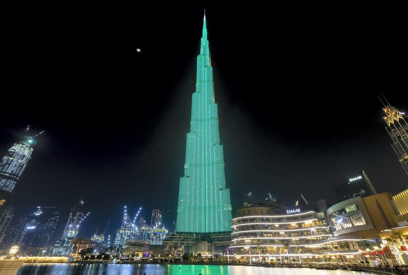 The Burj Khalifa in Dubai turns green for St. Patrick's Day. Photo: Tourism Ireland