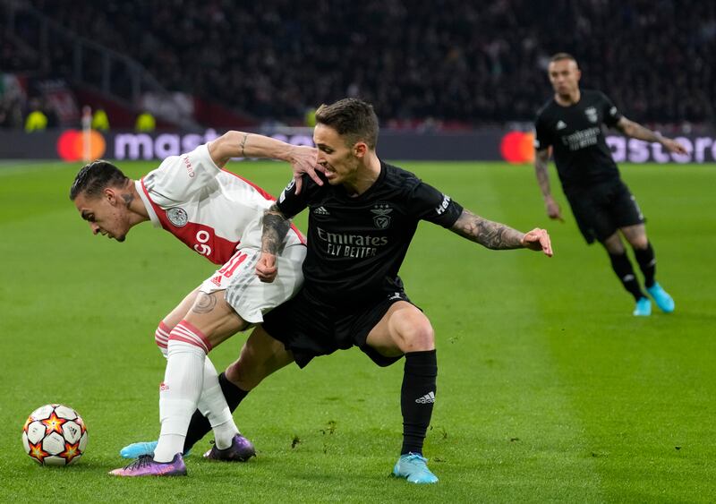 LWB Alex Grimaldo (Benfica): The Spanish full-back, a graduate of Barcelona’s youth system, had his work cut out up against Antony and Noussair Mazraoui, a dashing tandem on Ajax’s right flank. He held his own, always looking to get on the front foot quickly once in possession. AP