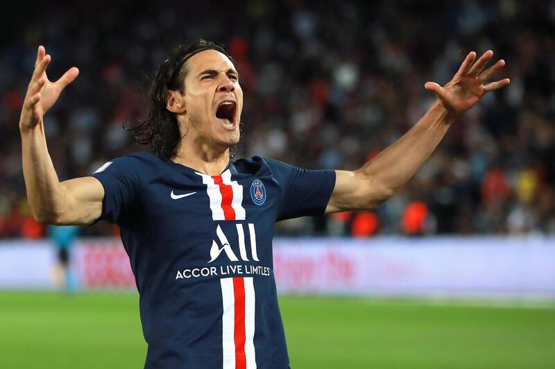 Paris Saint-Germain's Edinson Cavani reacts after scoring a penalty.  EPA