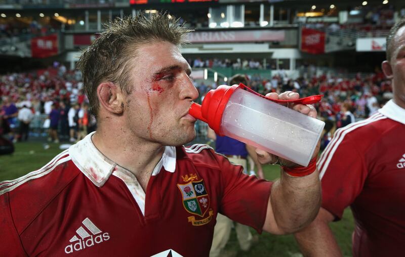 HONG KONG - JUNE 01:  Lions hooker, Tom Youngs rehydrates after their victory during the match between the British & Irish Lions and the Barbarians at Hong Kong Stadium on June 1, 2013,  Hong Kong.  (Photo by David Rogers/Getty Images) *** Local Caption ***  169765794.jpg