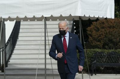 U.S. President Joe Biden walks over to speak to members of the media before boarding Marine One on the South Lawn of the White House in Washington, D.C., U.S., on Saturday, Feb. 27, 2021. The U.S. House passed Biden's $1.9 trillion pandemic-relief plan, spanning $1,400 stimulus checks, enhanced jobless benefits and fresh funding for vaccines and testing. Photographer: Chris Kleponis/CNP/Bloomberg