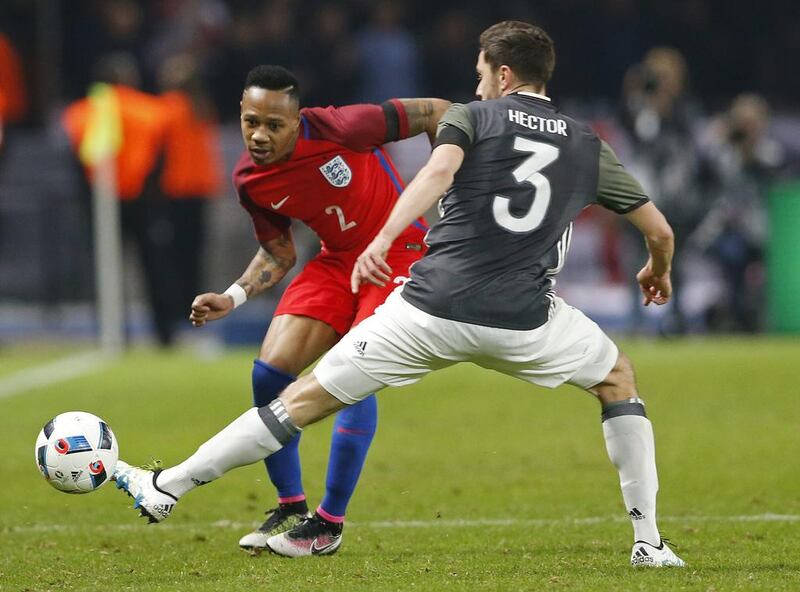 England’s Nathaniel Clyne in action with Germany’s Jonas Hector. Action Images via Reuters / Carl Recine