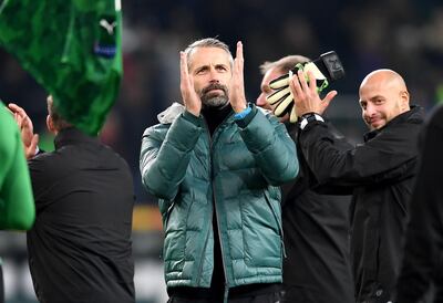 MOENCHENGLADBACH, GERMANY - NOVEMBER 07: Marco Rose, Head Coach of Borussia Monchengladbach celebrates victory  during the UEFA Europa League group J match between Borussia Moenchengladbach and AS Roma at Borussia-Park on November 07, 2019 in Moenchengladbach, Germany. (Photo by Jörg Schüler/Bongarts/Getty Images)