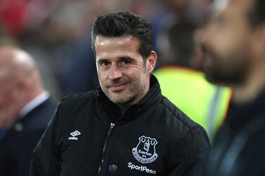 Everton's manager Marco Silva is on the brink of the sack after the 5-2 defeat at Liverpool. AP 