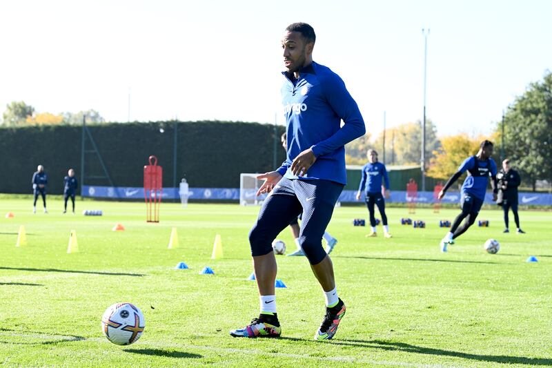 Chelsea striker Pierre-Emerick Aubameyang during training.