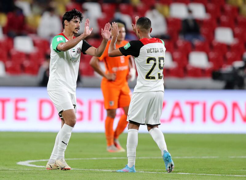 Ahmed Al Attas celebrates after scoring for Al Jazira. Chris Whiteoak / The National