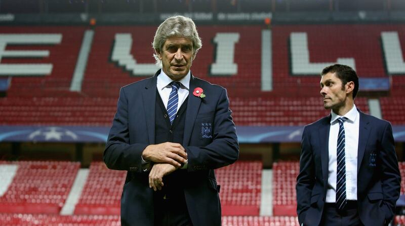 Manchester City manager Manuel Pellegrini shown at the Sanchez Pizjuan on Tuesday before his team played Sevilla in the Champions League. Ian Walton / Getty Images