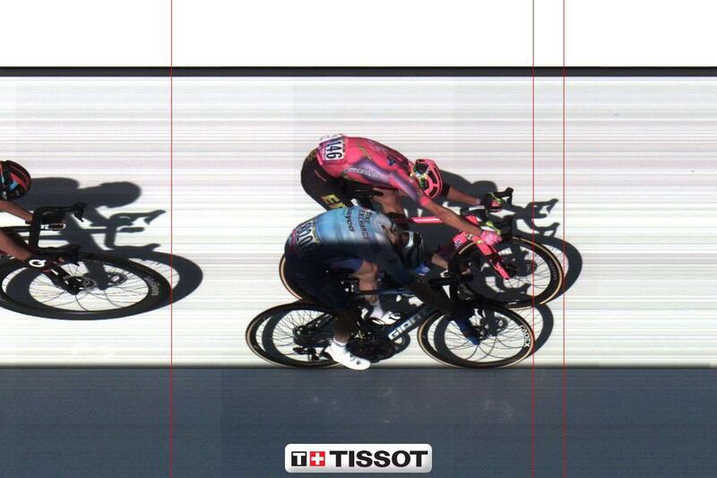 The official finish-line photo of Magnus Cort and Nicholas Schultz. EPA