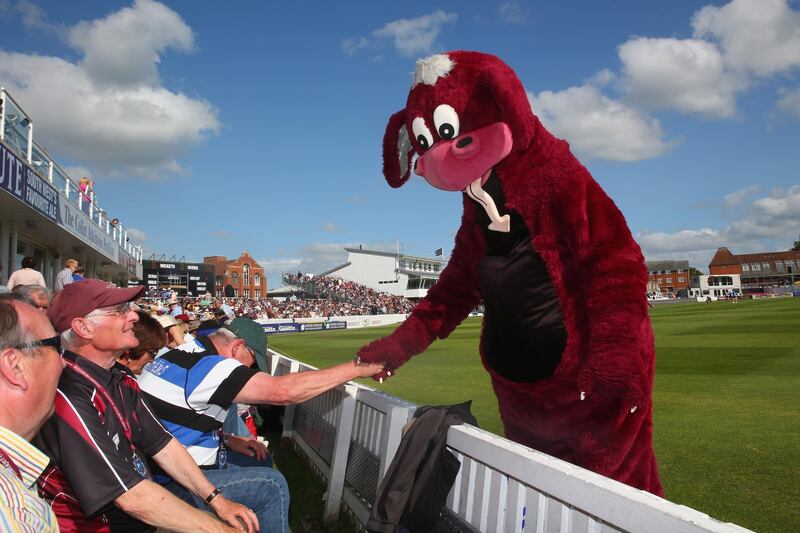 TAUNTON, ENGLAND - JUNE The mascot of Somerset greets the members during the NatWest T20 Blast match between Somerset and Hampshire at The County Ground on June 5, 2015 in Taunton, England.  (Photo by Michael Steele/Getty Images)