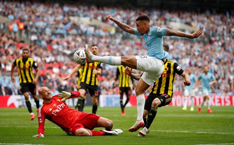 Manchester City's Gabriel Jesus scores to make it 2-0. Reuters