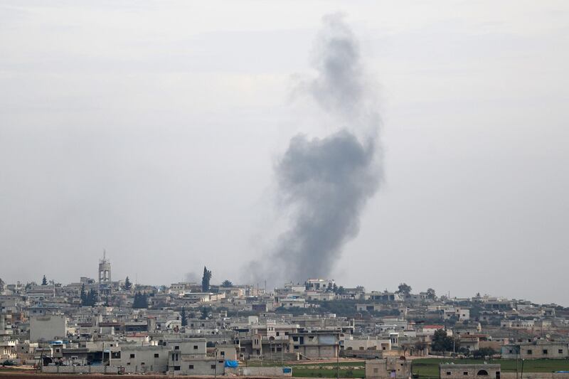 Smoke billows following a reported Russian air strike on the village of Maaret Al Naasan in the countryside of Idlib province. AFP