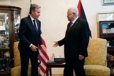 US Secretary of State Antony Blinken and Palestinian President Mahmoud Abbas in Amman on Friday. AFP