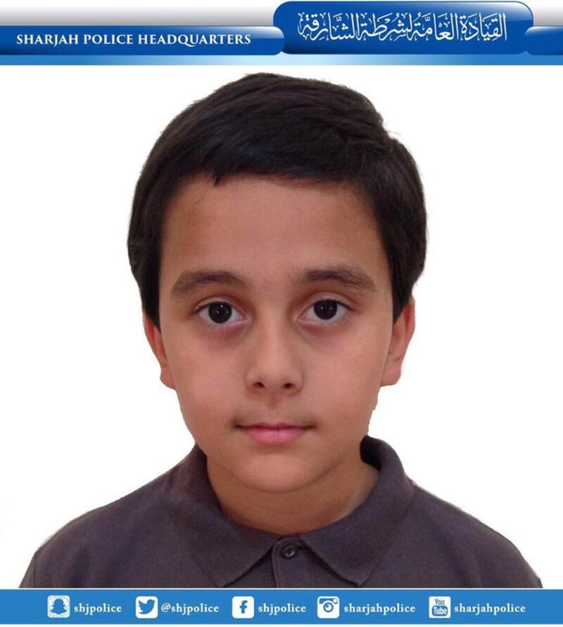 Sharjah Police launched a search to find the boy and circulated his photo on social media. Courtesy Sharjah Police