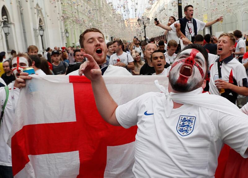 Supporters of team England gather before the match in the city centre. Reuters