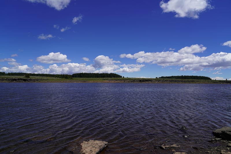 A depleted reservoir high on top of Grand Mesa near Grand Junction, Colorado.