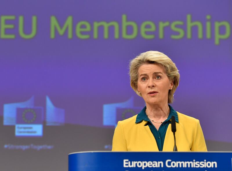 European Commission President Ursula von der Leyen says Ukraine has demonstrated its determination to live up to European values and standards. AP