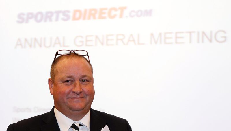 FILE PHOTO: Mike Ashley, founder and majority shareholder of sportwear retailer Sports Direct, arrives at the company's AGM, at the company's headquarters in Shirebrook, Britain, September 7, 2016. REUTERS/Darren Staples/File Photo