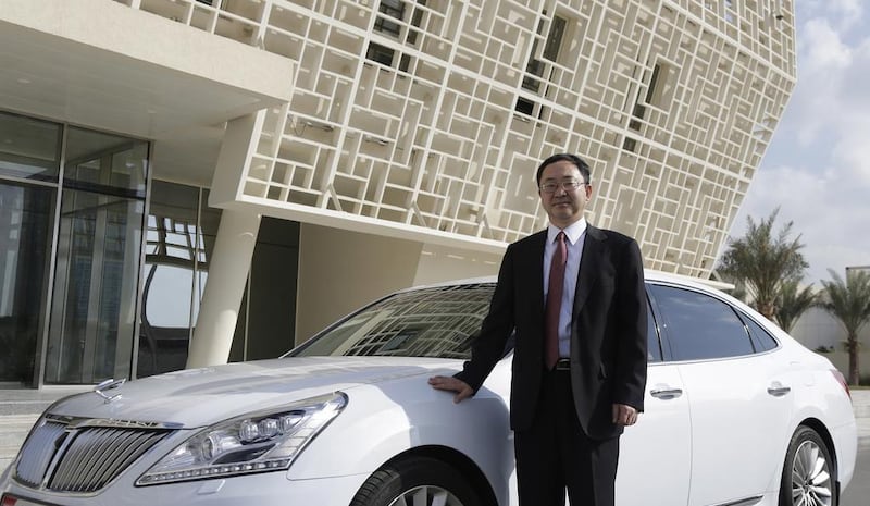 The former South Korean ambassador to the UAE, Kwon Hae-ryong, with his Hyundai Centennial, which he used for official diplomatic business. He also has a Hyundai i30 for personal driving. Jeffrey E Biteng / The National