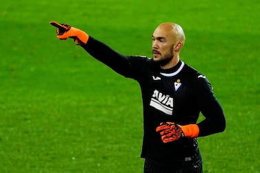 Soccer Football - La Liga Santander - Eibar v Atletico Madrid - Ipurua Municipal Stadium, Eibar, Spain - January 21, 2021 Eibar's Marko Dmitrovic celebrates scoring their first goal REUTERS/Vincent West