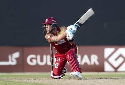 Sharjah, United Arab Emirates - October 06, 2018: Brendon McCullum bats for the Kandahar Knights Leopards during the game between Kandahar Knights and Nangarhar Leopards in the Afghanistan Premier League. Saturday, October 6th, 2018 at Sharjah Cricket Stadium, Sharjah. Chris Whiteoak / The National