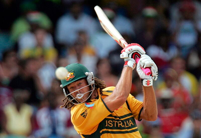 Andrew Symonds bats during the Cricket World Cup final between Australia and Sri Lanka in April 2007. AP