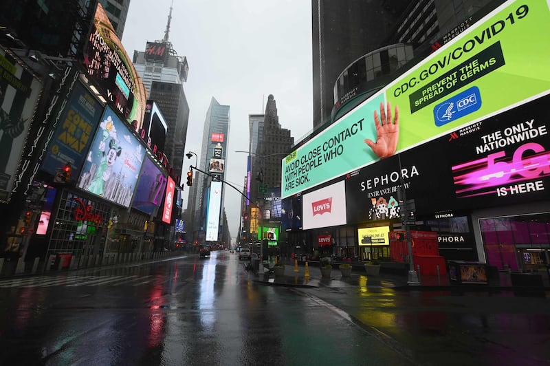 A nearly empty Times Square is seen on March 23, 2020 in New York City. AFP