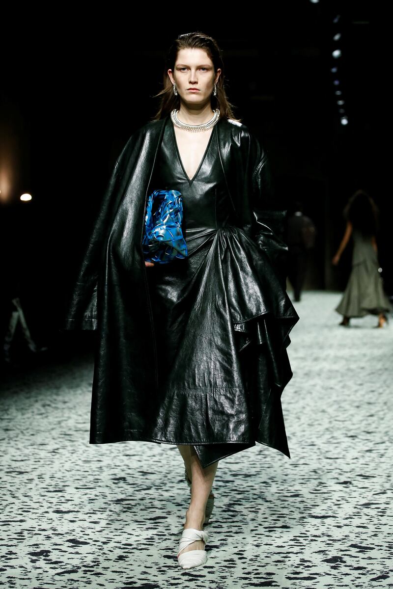 Leather dresses had new and intriguing volume at Bottega Veneta. Reuters 
