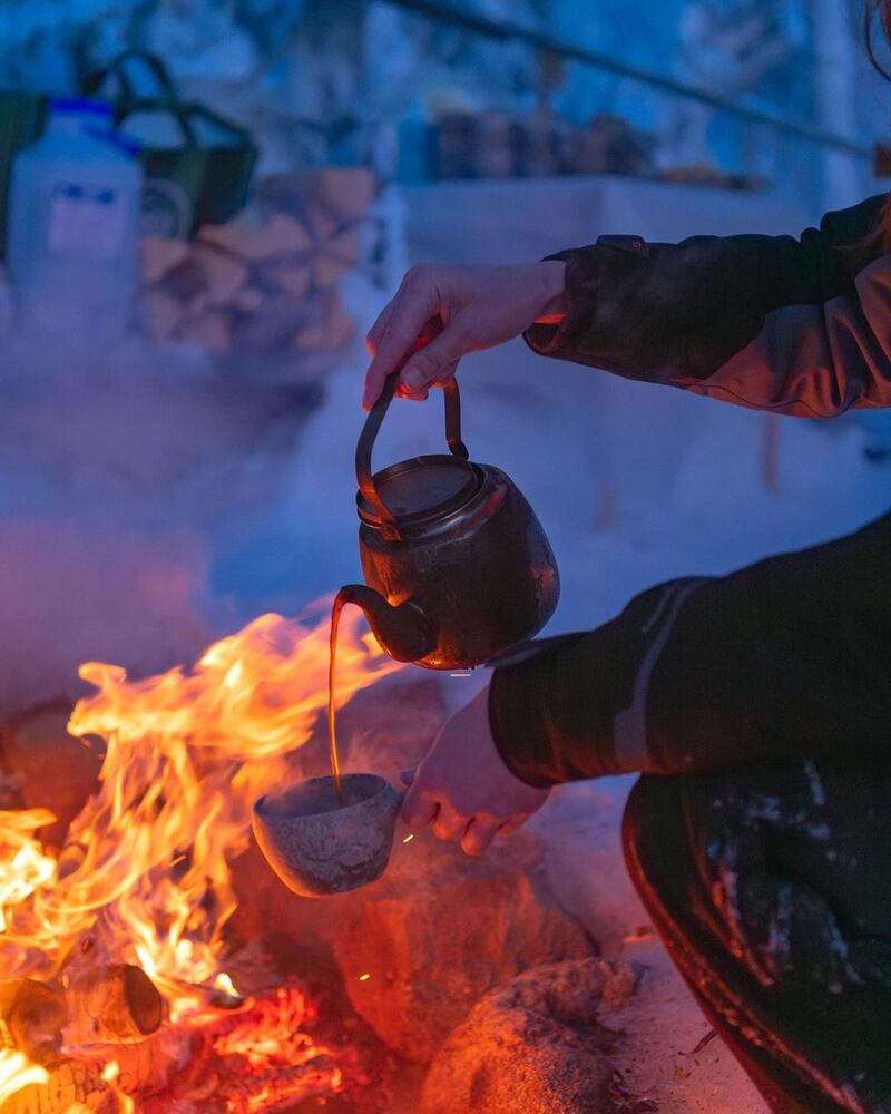 He posted this image of pouring coffee near an open fire