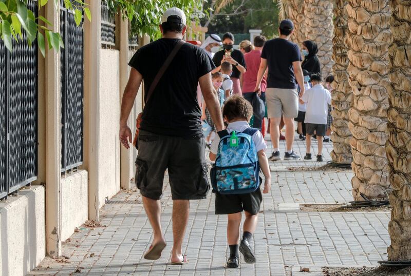 Abu Dhabi, United Arab Emirates, August 30, 2020.  Children return to school on Sunday after months off due to the Covid-19 pandemic at the Brighton College, Abu Dhabi.
Victor Besa /The National
Section:  NA
Reporter:  Haneen Dajani