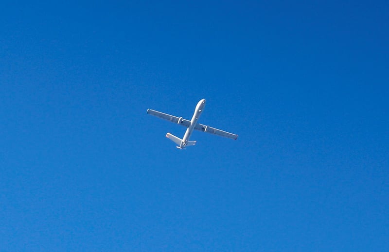 An Israeli drone flies over Khan Younis after the attack against members of militant group Palestinian Islamic Jihad. Reuters