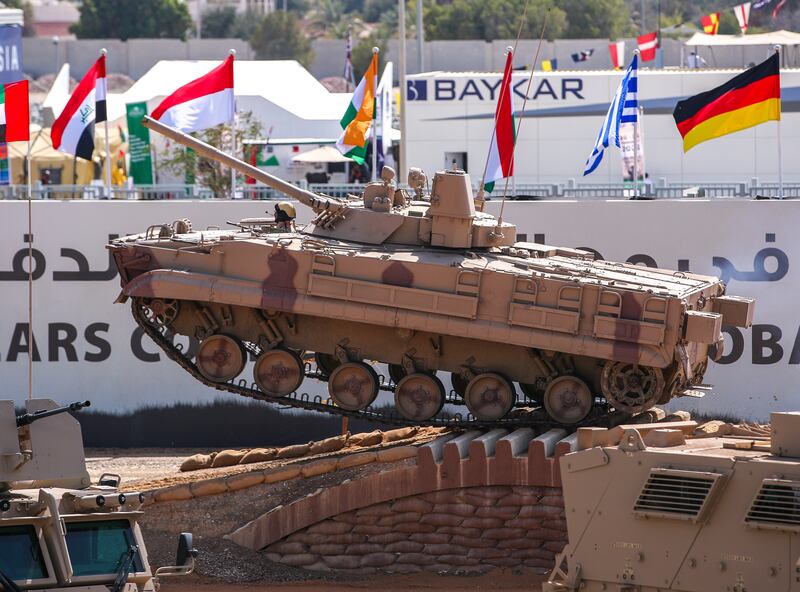 The live displays feature some of the world's most advanced military vehicles. Victor Besa / The National