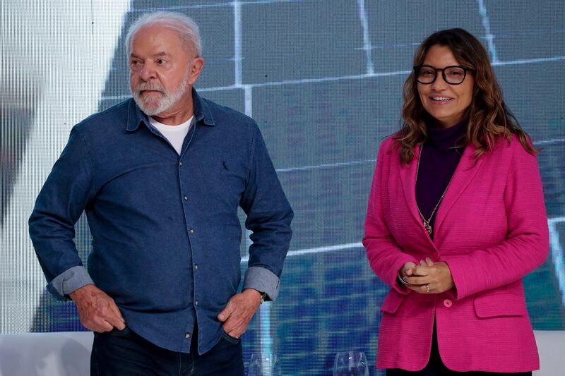 Brazilian President Luiz Inacio Lula da Silva with the first lady, Rosangela da Silva, at the inauguration of the Neoenergia Renewable Complex in Santa Luzia. EPA