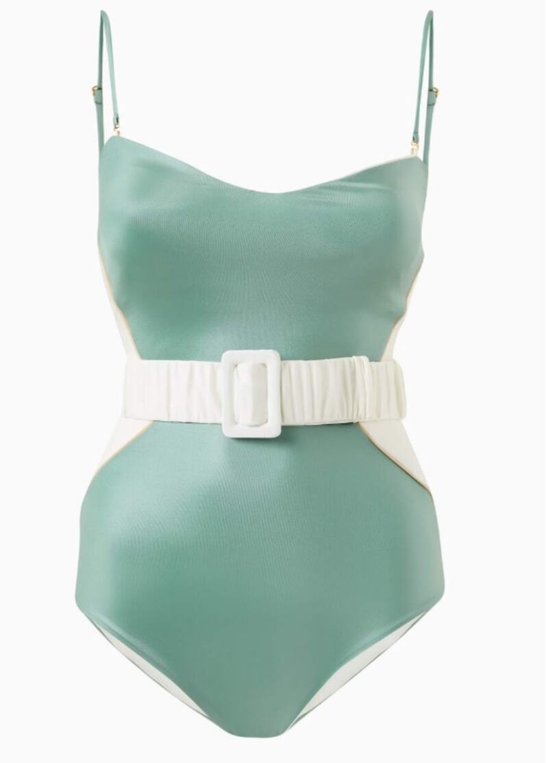 With its spaghetti straps and ruched belt, the Juan De Dios Tequila swimsuit ticks multiple style boxes and comes in a deliciously cool mint green; Dh1,020, Juan De Dios at ounass.ae. Photo: Ounass