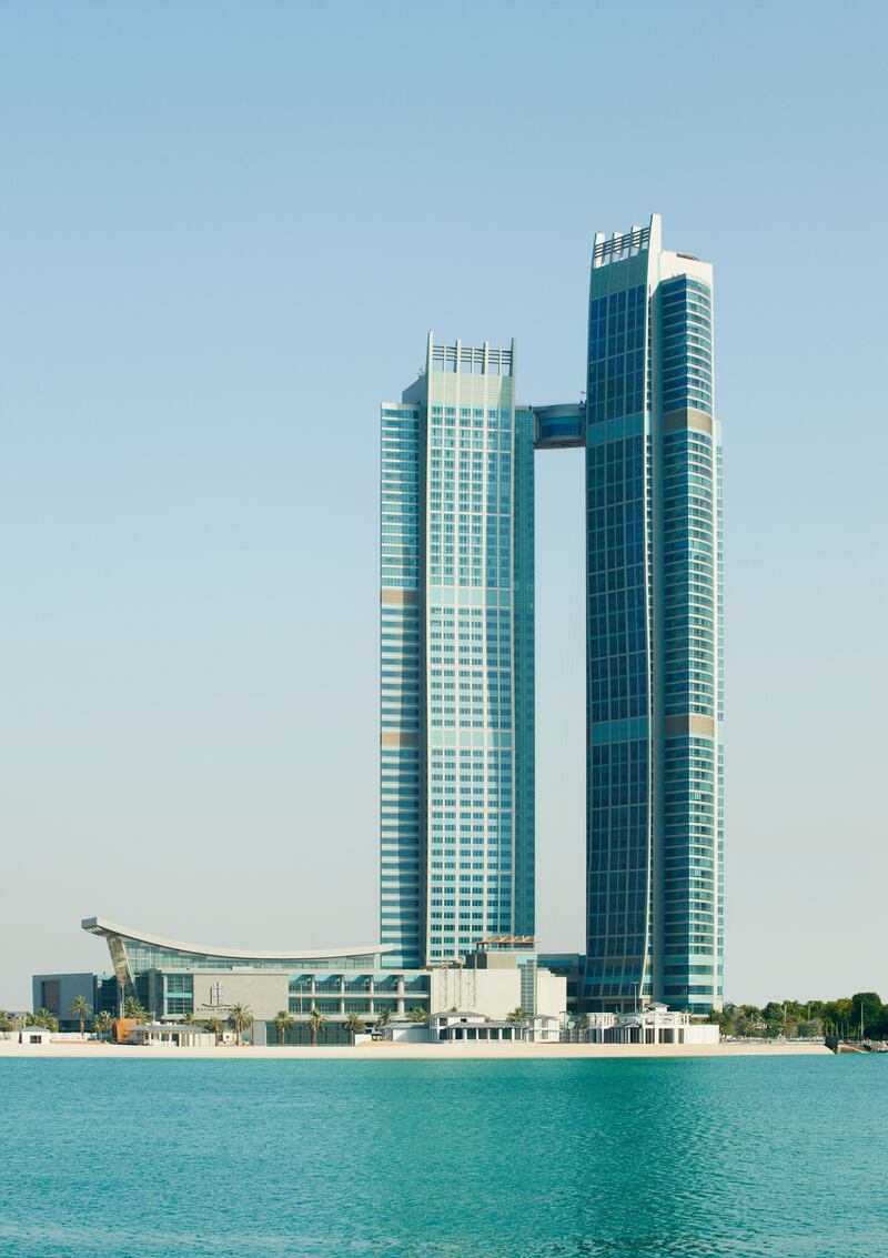 St Regis Abu Dhabi claims to have the worldâ€™s highest suspended hotel suite, which straddles two towers 200 metres above ground.
