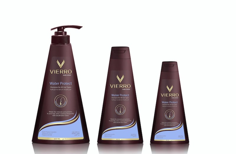 Vierro: Natural oils and proteins such as peppermint oil and vitamins A, D, E and F make up the key ingredients of Vierro’s Water Protect Range, which promises to hydrate, nourish and strengthen hair, while retaining its natural minerals and proteins. The products specialise in combatting the effects of washing with desalinated water. Available at Carrefour Hypermarkets; from Dh14 to Dh19