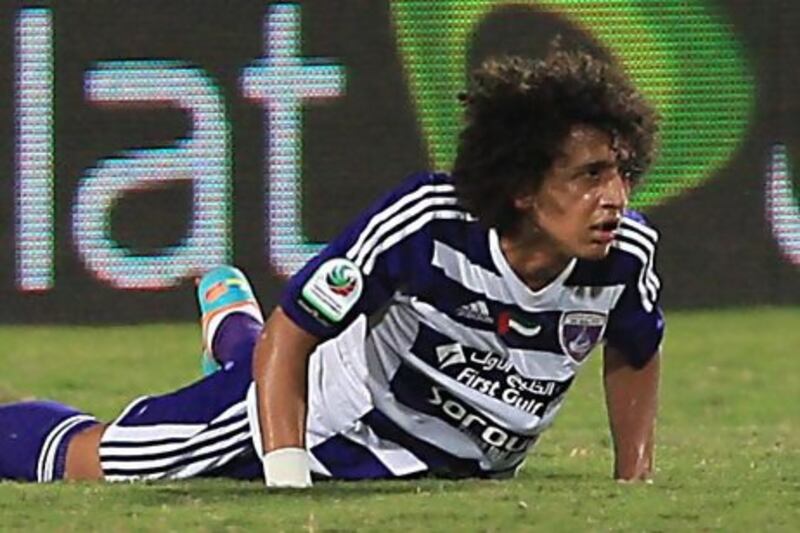 Omar Abdulrahman received a yellow card in injury time of Al Ain's Pro League match against Al Nasr. Ravindranath K / The National