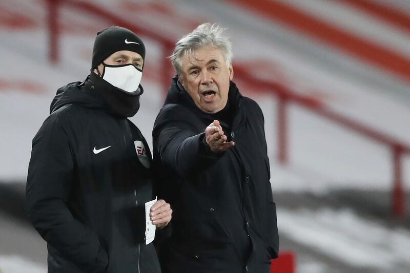 Everton's manager Carlo Ancelotti, right, during their Premier League victory over Sheffield United at Bramall Lane on December 26. AP