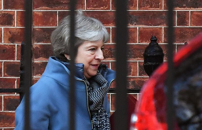 epa07269292 British Prime Minister Theresa May departs Downing Street for Parliament in London, Britain, 08 January 2019. Members of British Parliament will vote on the Brexit deal on 14 January 2019.  EPA/ANDY RAIN