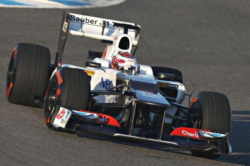 JEREZ DE LA FRONTERA, SPAIN - FEBRUARY 07:  Kamui Kobayashi of Japan drives the new Sauber C31 during Formula One winter testing at the Circuito de Jerez on February 7, 2012 in Jerez de la Frontera, Spain.  (Photo by Mark Thompson/Getty Images)