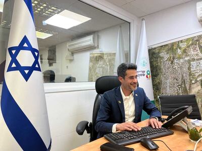 Mayor Avichai Stern of Kiryat Shmona in his heavily fortified office. Thomas Helm / The National 