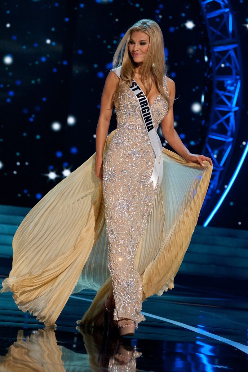 This photo provided by the Miss Universe Organization, Miss West Virginia USA 2013, Chelsea Welch competes in her evening gown during the 2013 Miss USA Competition Preliminary Show  in Las Vegas  on Wednesday June 12, 2013.  She will compete for the title of Miss USA 2013 and the coveted Miss USA Diamond Nexus Crown on June 16, 2013.  (AP Photo/Miss Universe Organization, Patrick Prather) *** Local Caption ***  Miss USA.JPEG-08cff.jpg