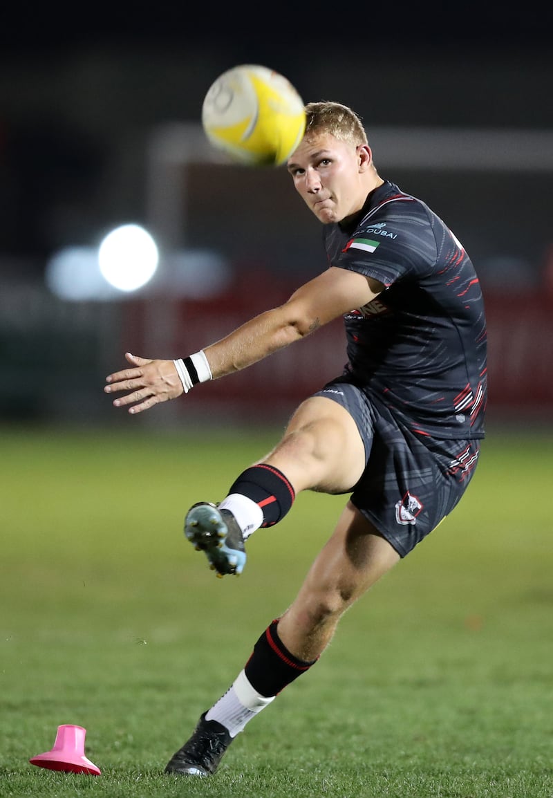 Tayne Stannard scoring for the Exiles at The Sevens in Dubai. 