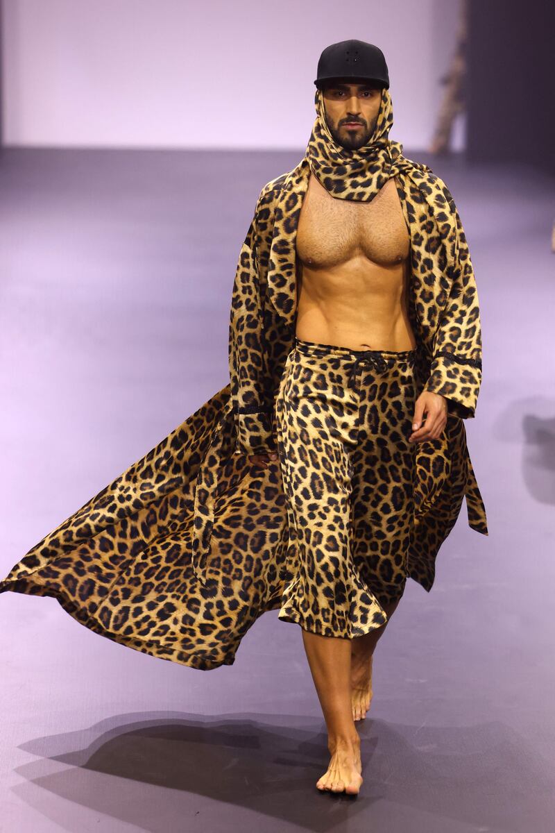 Lashings of leopard print featured in billowing robes.