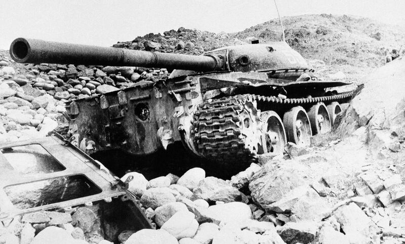 This 1981 picture by an Iranian freelance photographer shows a Russian T-62 Commando tank destroyed in Panjshir valley. Afghan Mujahideen rebels said it was hit by a mine. AP Photo